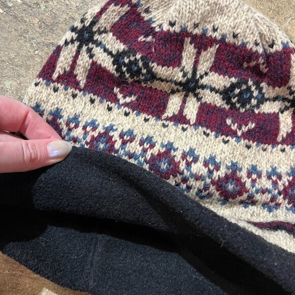 Vintage 1990-era Fair-Isle Lined Knit Cap Beanie Snow Hat Wool - Picture 3 of 3